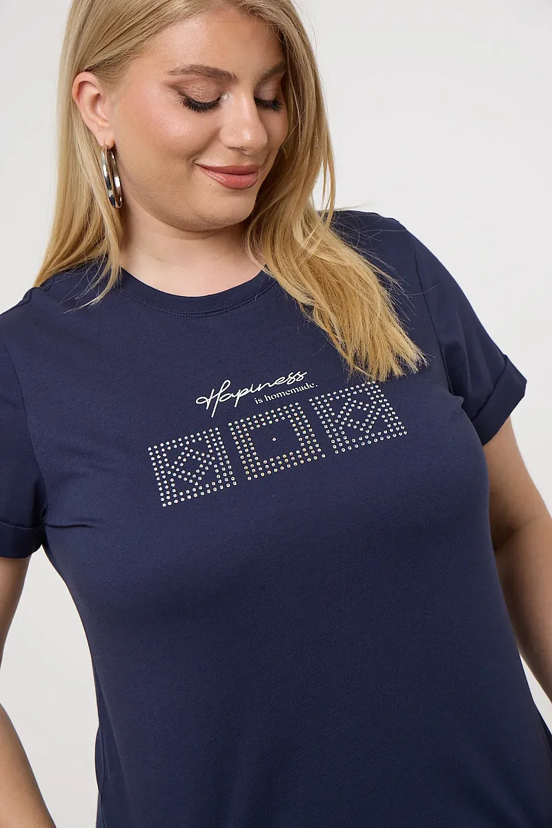 Navy T-Shirt Με Λεπτομέρειες Από Στρας