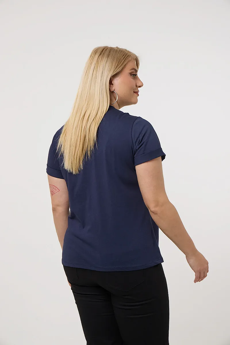 Navy T-Shirt Με Λεπτομέρειες Από Στρας