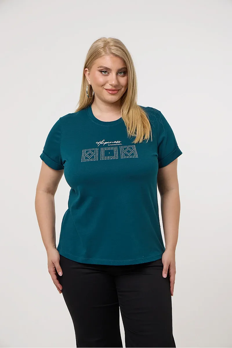 Κυπαρισσί T-Shirt Με Λεπτομέρειες Από Στρας