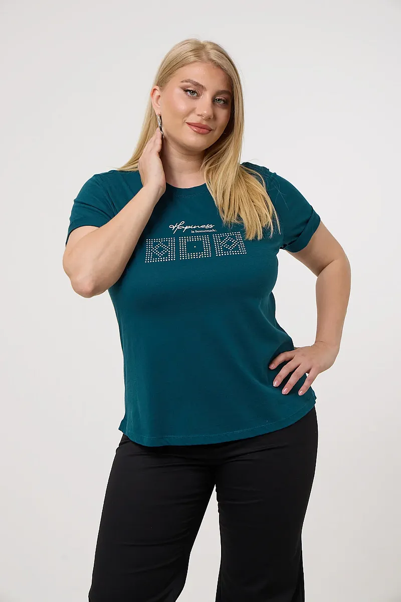 Κυπαρισσί T-Shirt Με Λεπτομέρειες Από Στρας