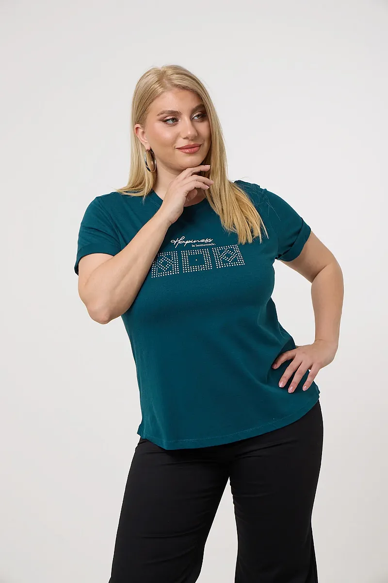 Κυπαρισσί T-Shirt Με Λεπτομέρειες Από Στρας