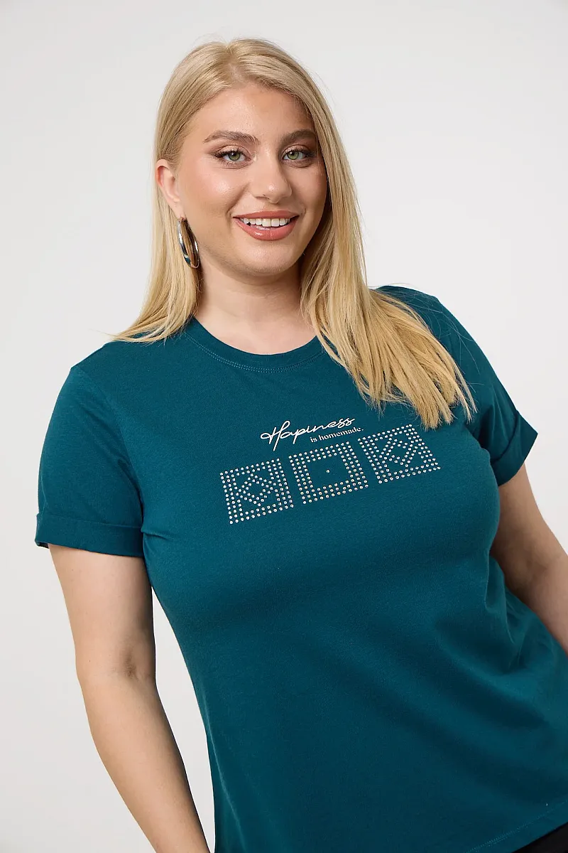 Κυπαρισσί T-Shirt Με Λεπτομέρειες Από Στρας