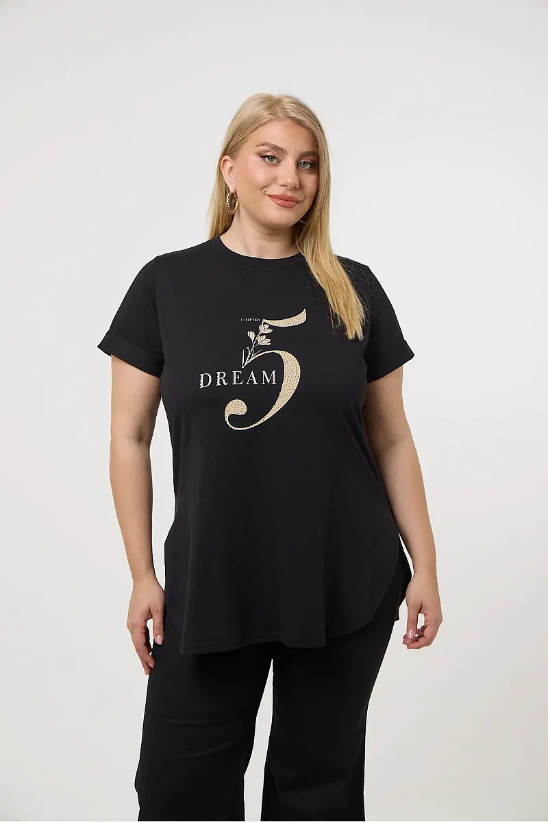 Μαύρο T-Shirt Με Χρυσή Στάμπα Και Στράς