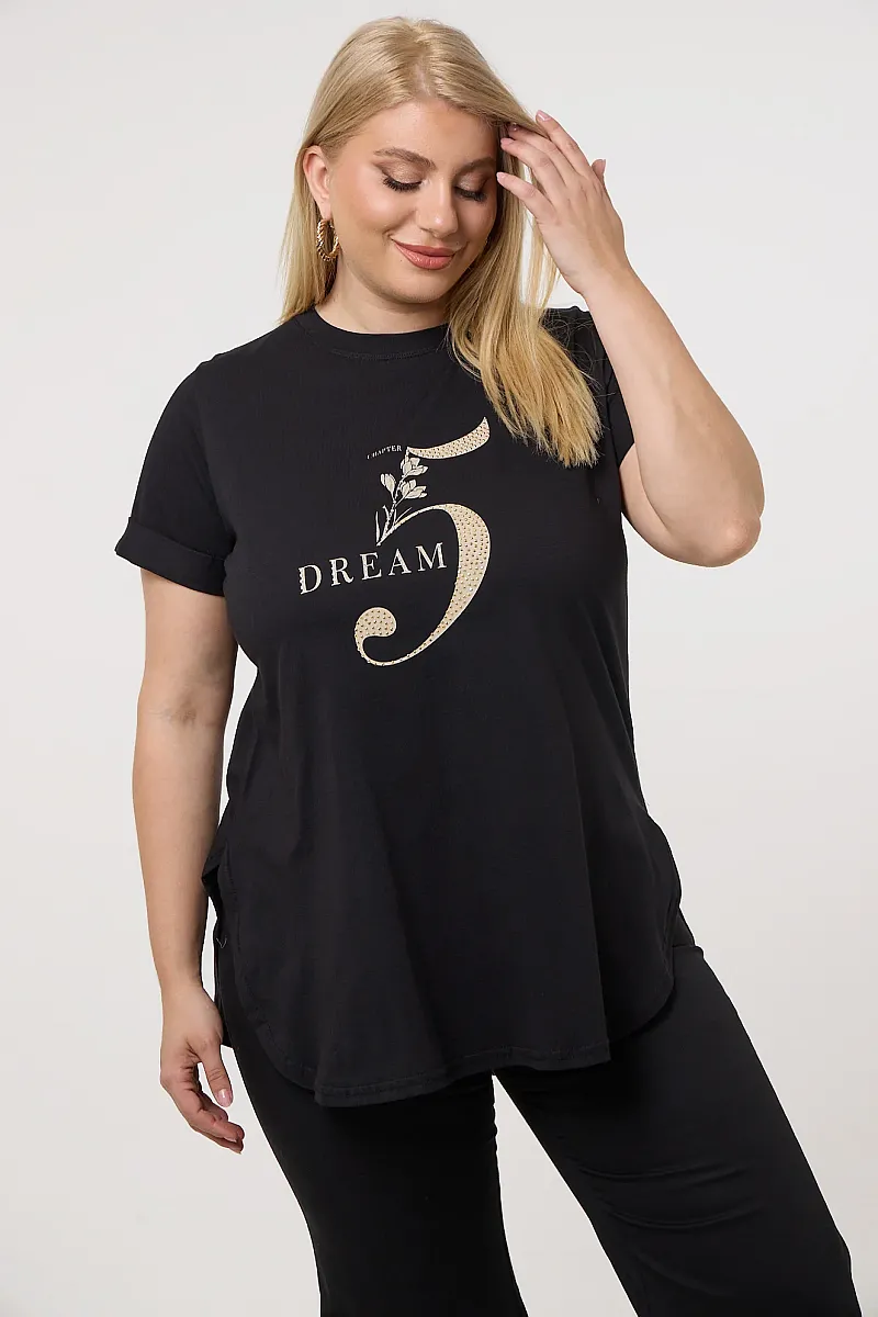 Μαύρο T-Shirt Με Χρυσή Στάμπα Και Στράς