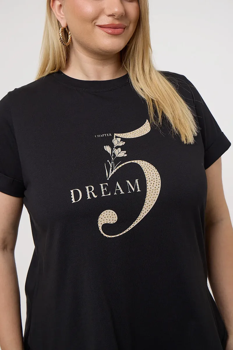 Μαύρο T-Shirt Με Χρυσή Στάμπα Και Στράς