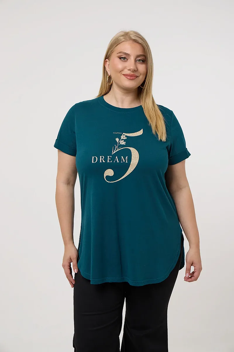 Κυπαρισί T-Shirt Με Στάμπα Και Στράς