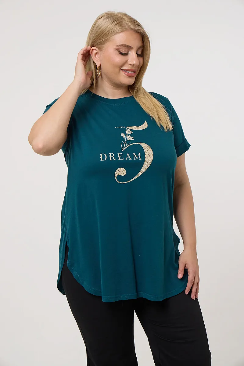 Κυπαρισί T-Shirt Με Στάμπα Και Στράς