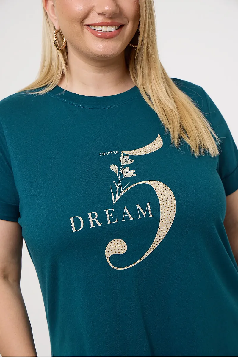 Κυπαρισί T-Shirt Με Στάμπα Και Στράς