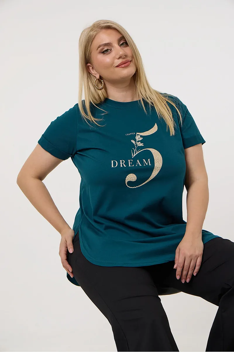 Κυπαρισί T-Shirt Με Στάμπα Και Στράς