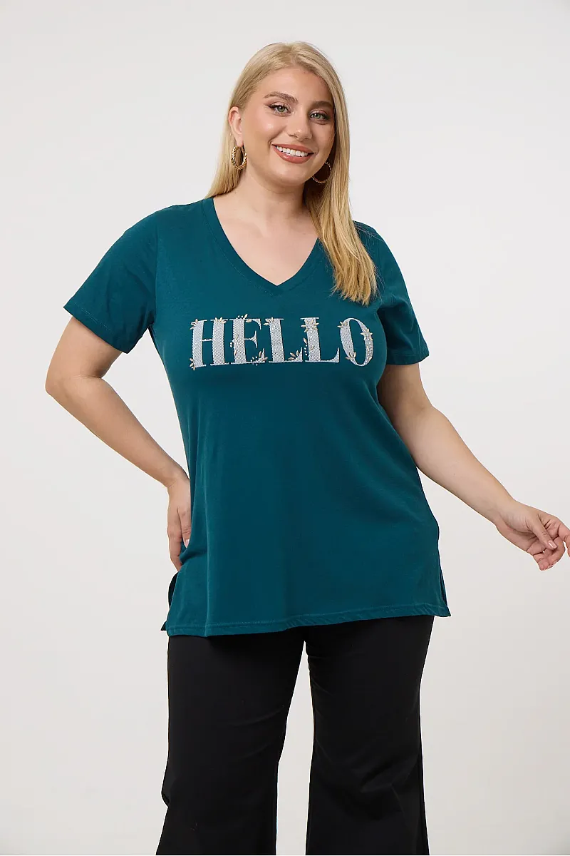κυπαρισί T-Shirt Με Στάμπα Hello 