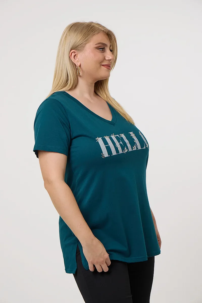 κυπαρισί T-Shirt Με Στάμπα Hello 