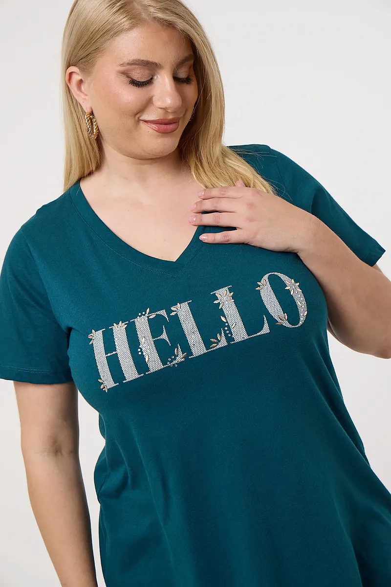 κυπαρισί T-Shirt Με Στάμπα Hello 