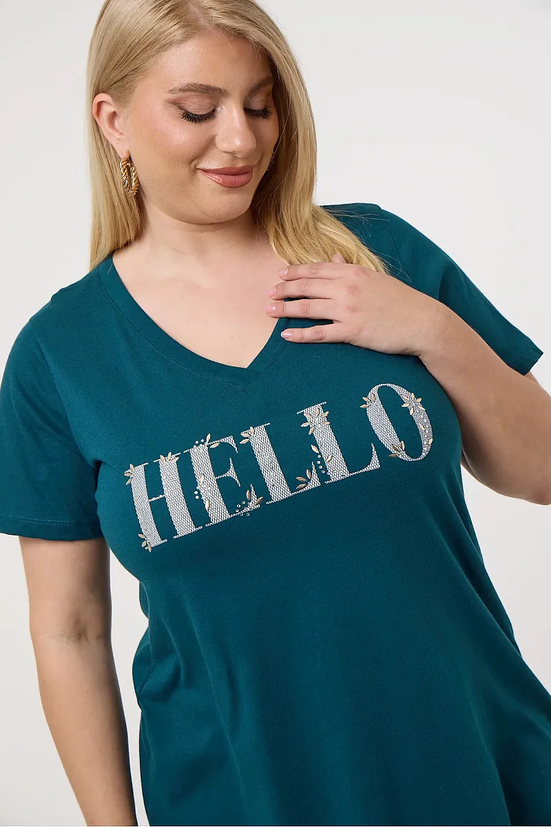 κυπαρισί T-Shirt Με Στάμπα Hello 