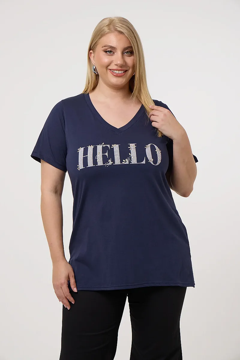 Navy T-Shirt Με Στάμπα Hello 