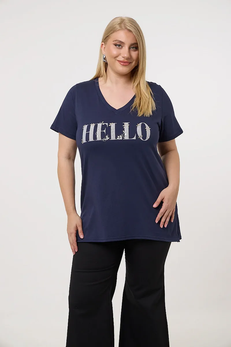 Navy T-Shirt Με Στάμπα Hello 