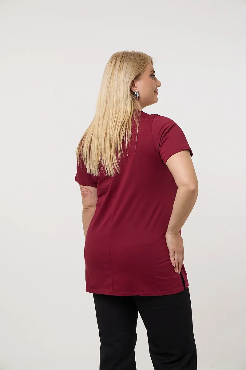 Μπορντό T-Shirt Με Στάμπα Hello 