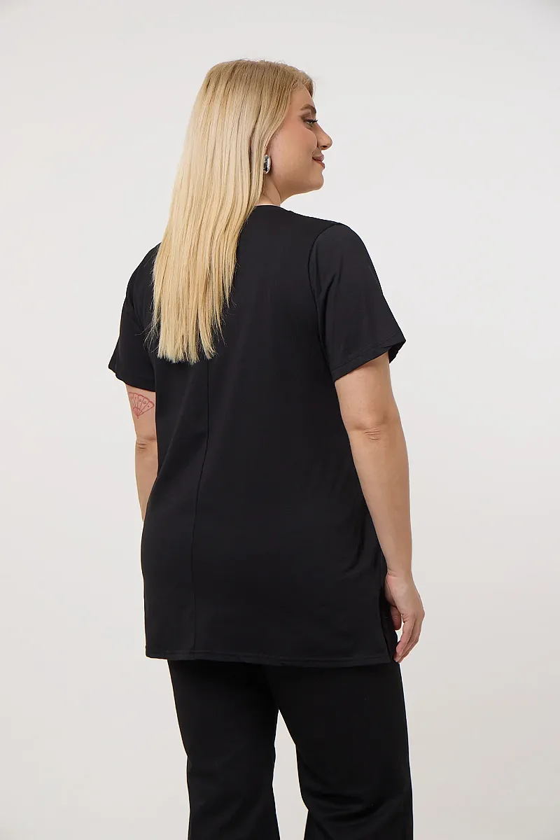 Μαύρο T-Shirt Με Στάμπα Hello 