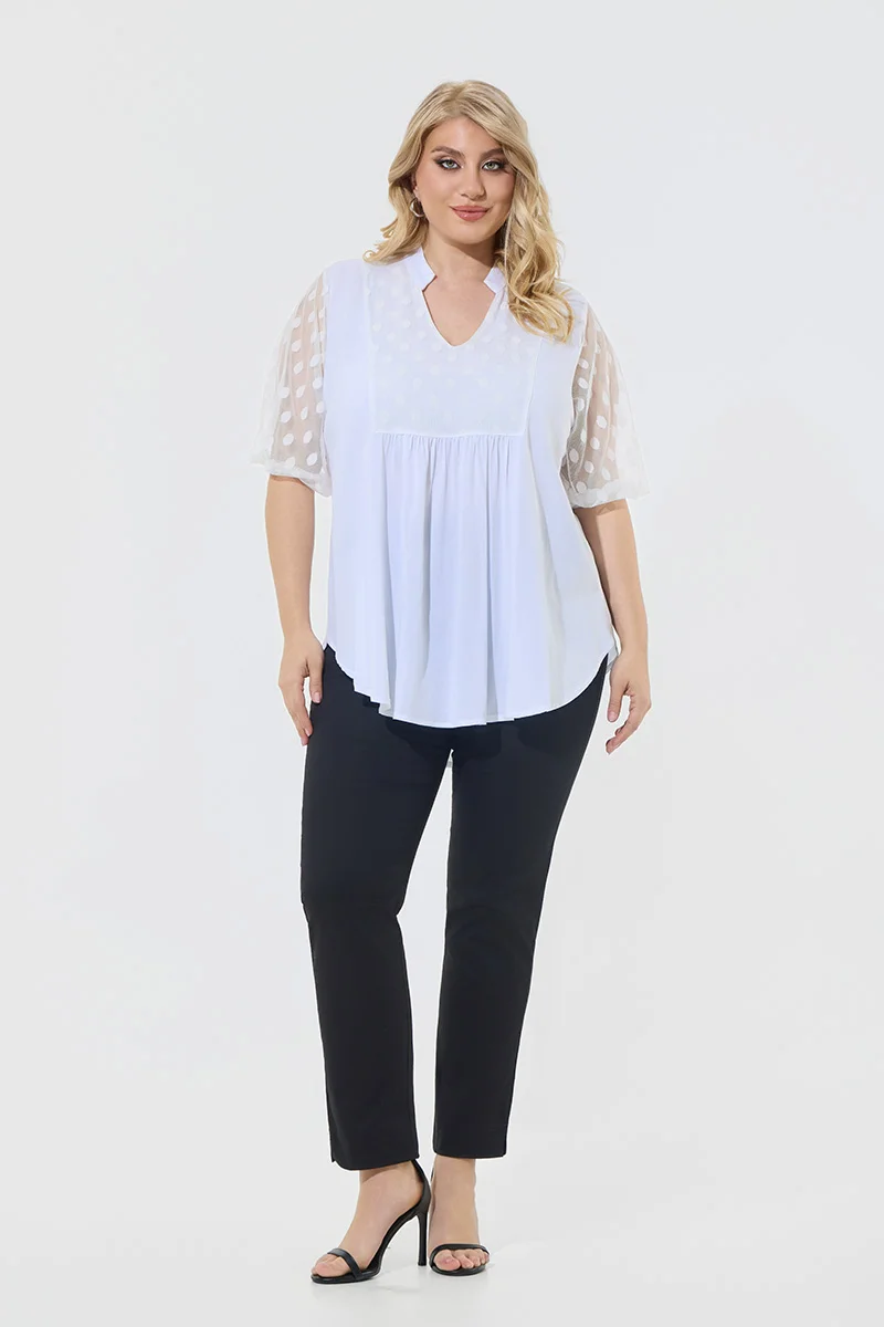 Μπλούζα Λευκή Με Διαφάνεια Πουά