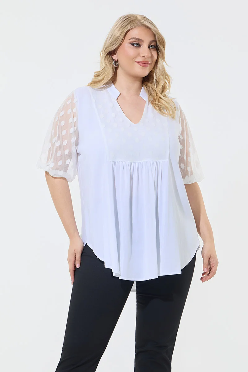 Μπλούζα Λευκή Με Διαφάνεια Πουά