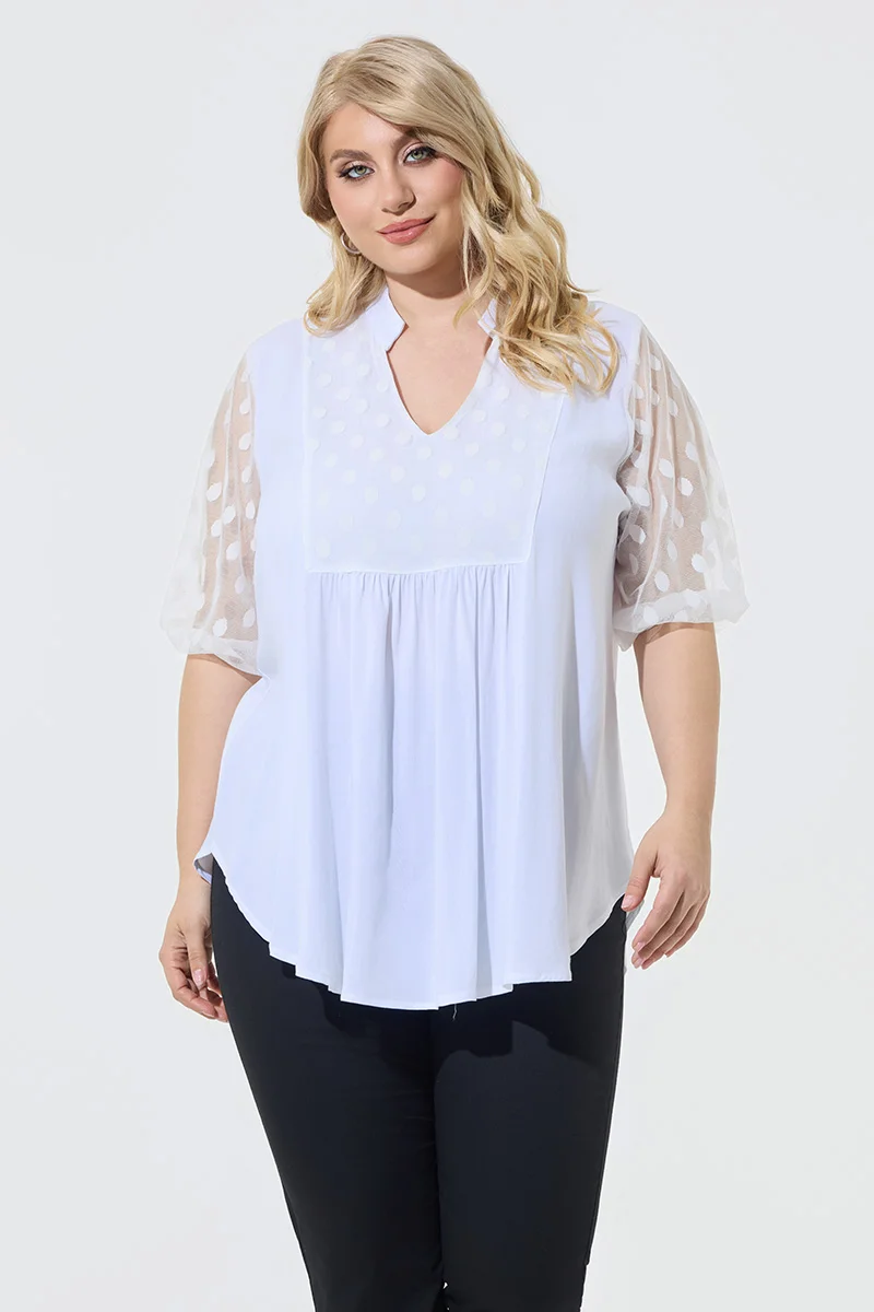 Μπλούζα Λευκή Με Διαφάνεια Πουά