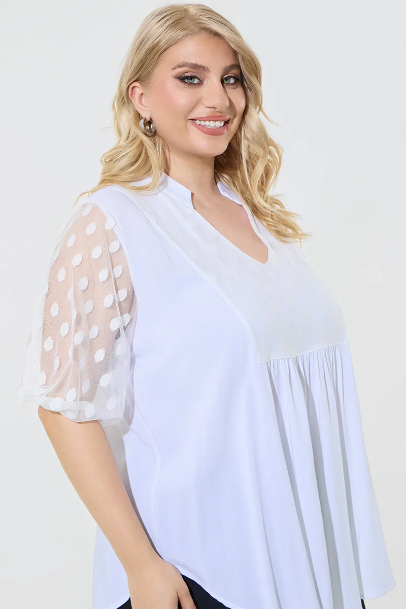 Μπλούζα Λευκή Με Διαφάνεια Πουά