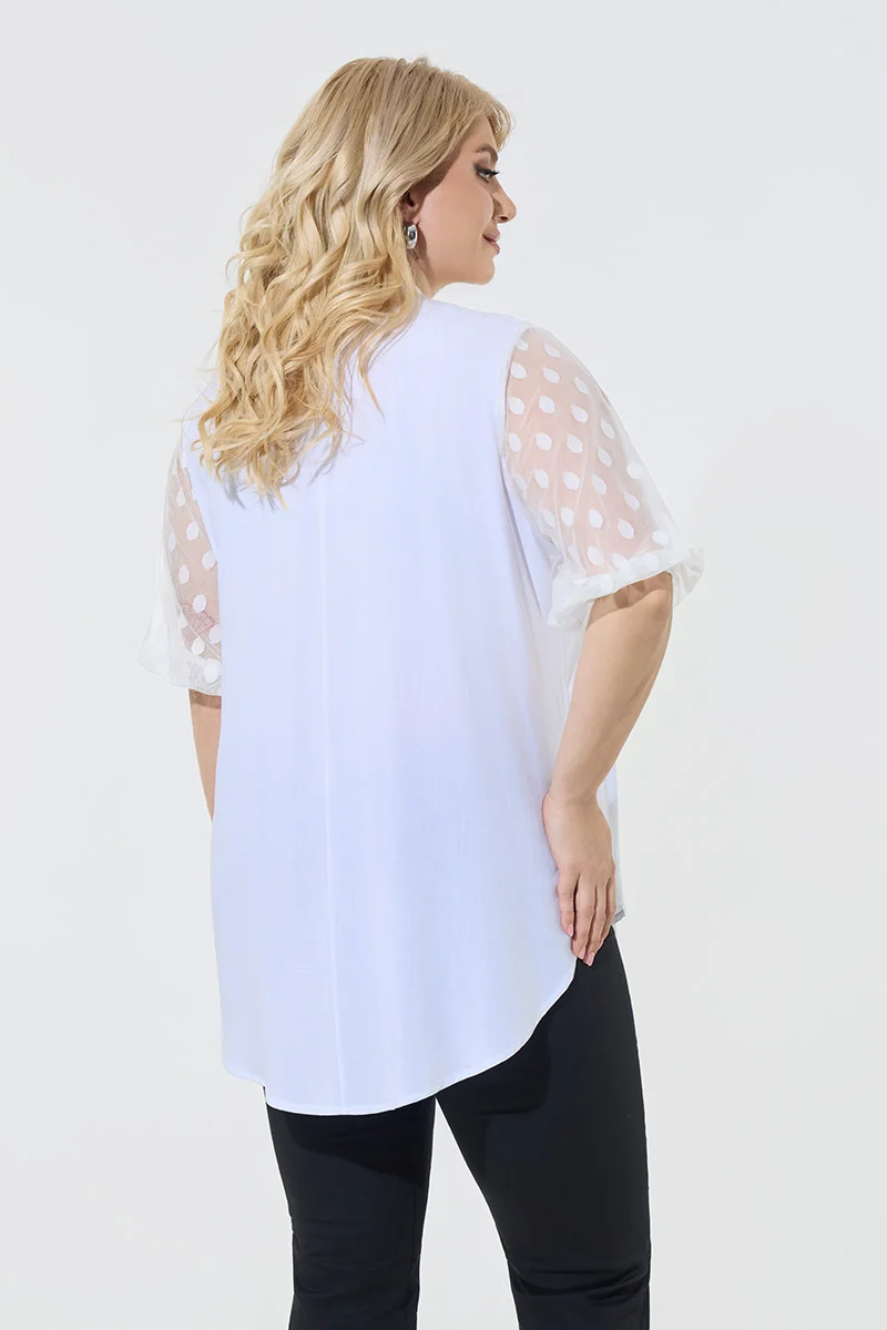 Μπλούζα Λευκή Με Διαφάνεια Πουά