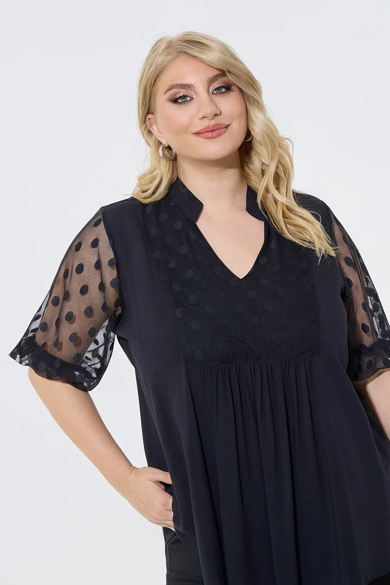 Μπλούζα Μαύρη με Διαφάνεια Πουά