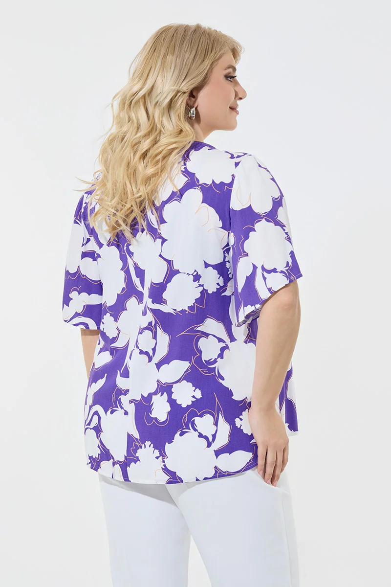 Floral Μπλούζα Μωβ Plus Size