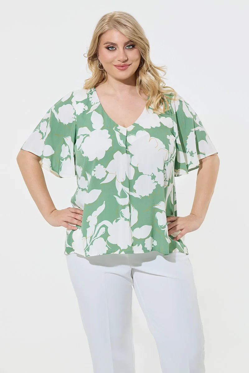 Floral Μπλούζα Βεαμάν Plus Size