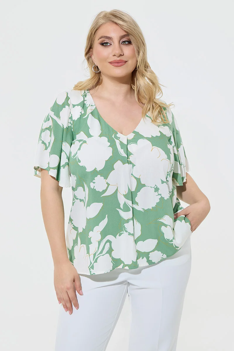Floral Μπλούζα Βεαμάν Plus Size