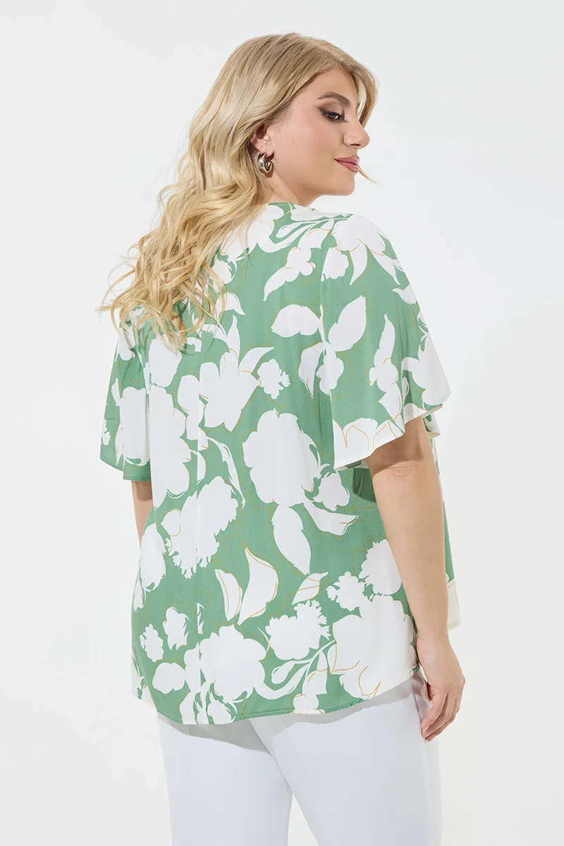 Floral Μπλούζα Βεαμάν Plus Size