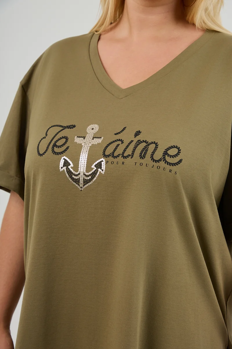 Χακί T-Shirt Je t'aime