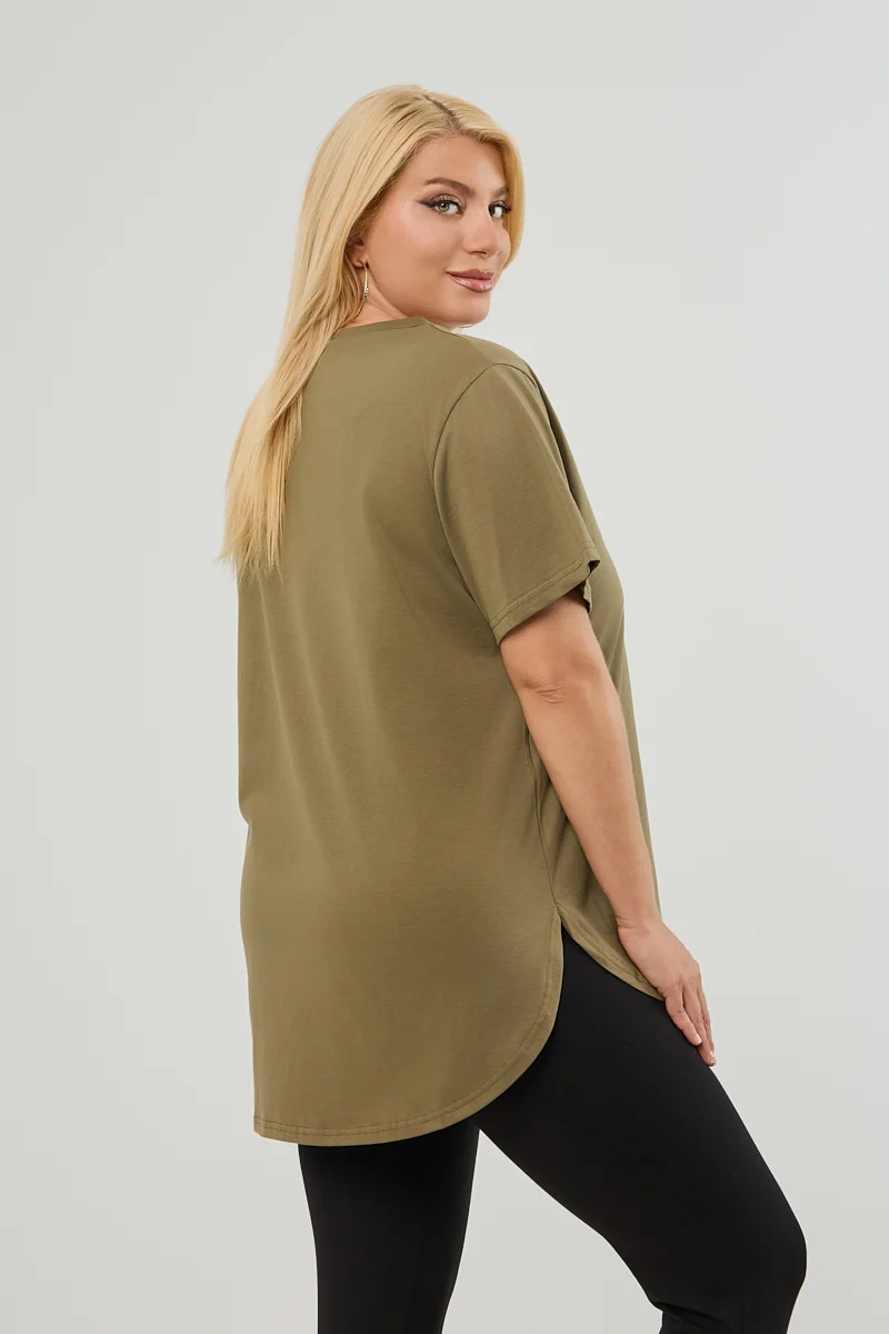 T-Shirt Χακί Με Στάμπα Και Στρας 
