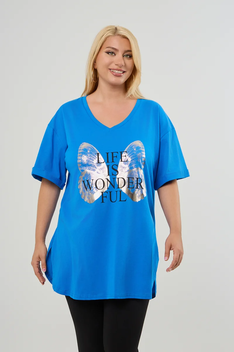 Μπλε Plus Size T-Shirt Butterfly 