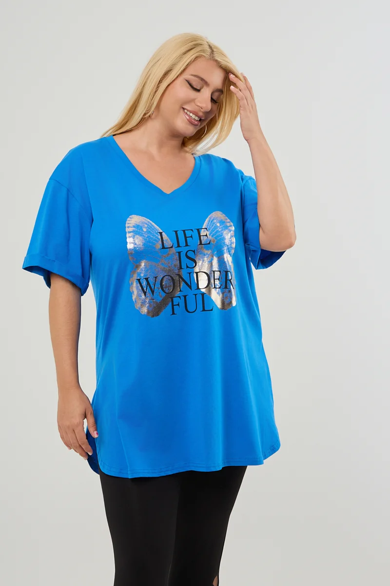 Μπλε Plus Size T-Shirt Butterfly 