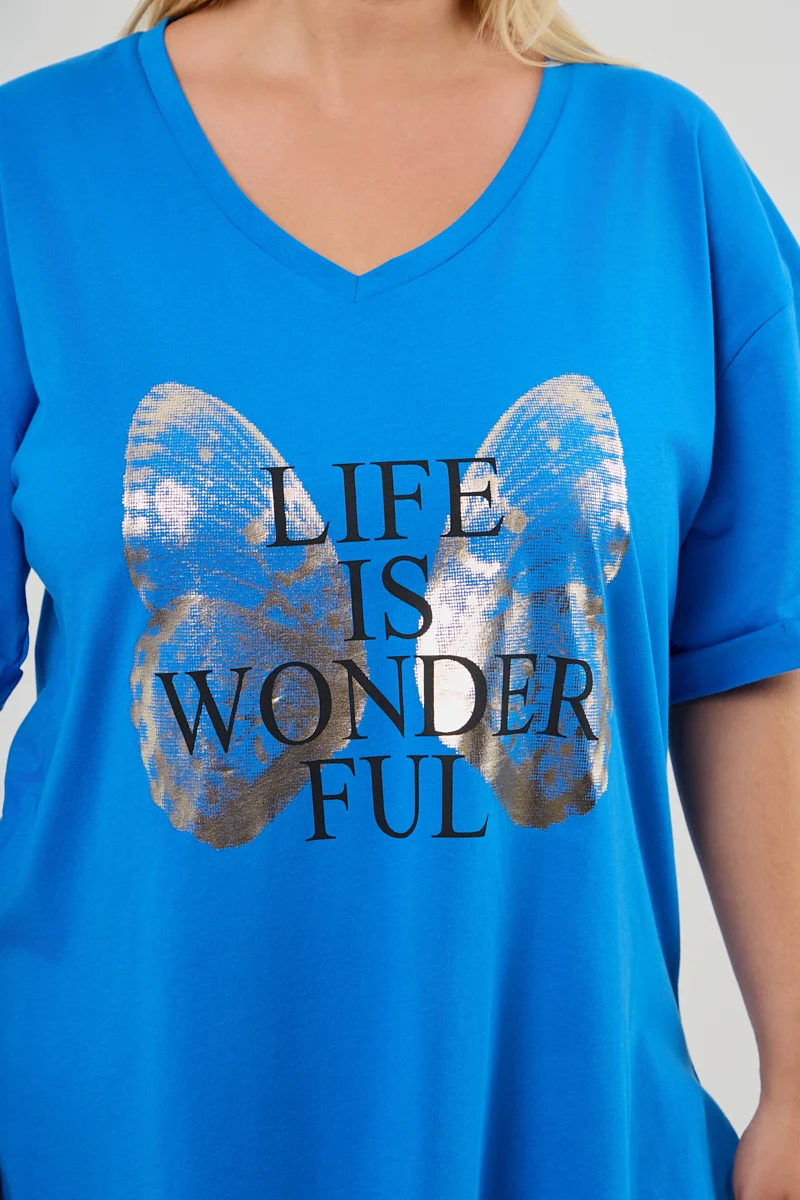Μπλε Plus Size T-Shirt Butterfly 