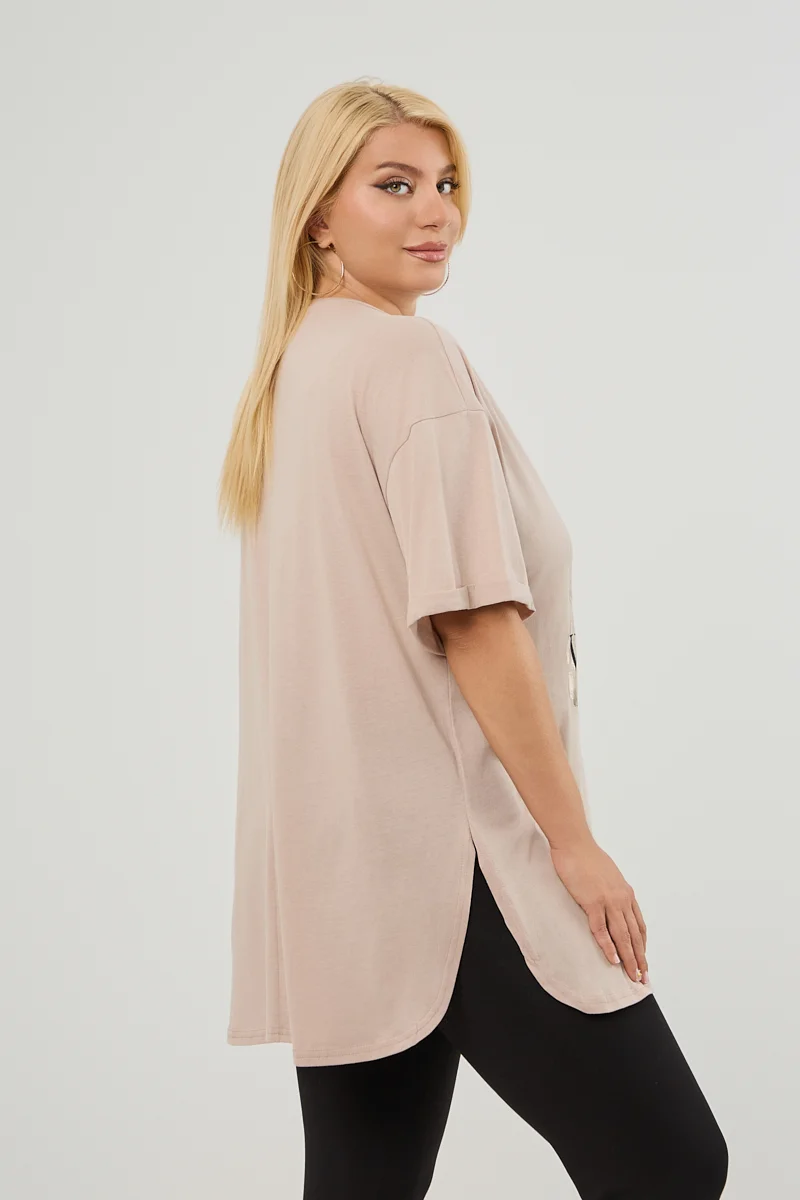 Μπεζ Plus Size T-Shirt Butterfly 