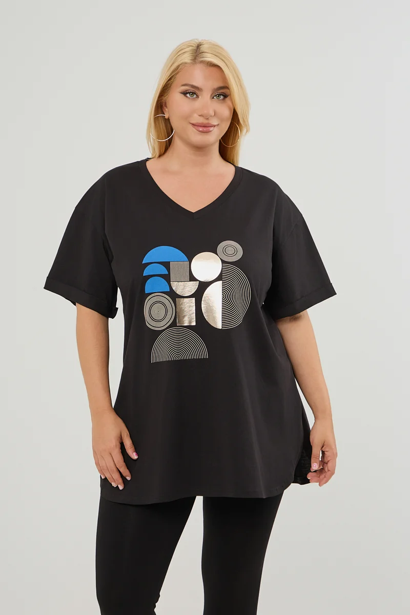 Μοντέρνο Plus Size T-Shirt Μαύρο