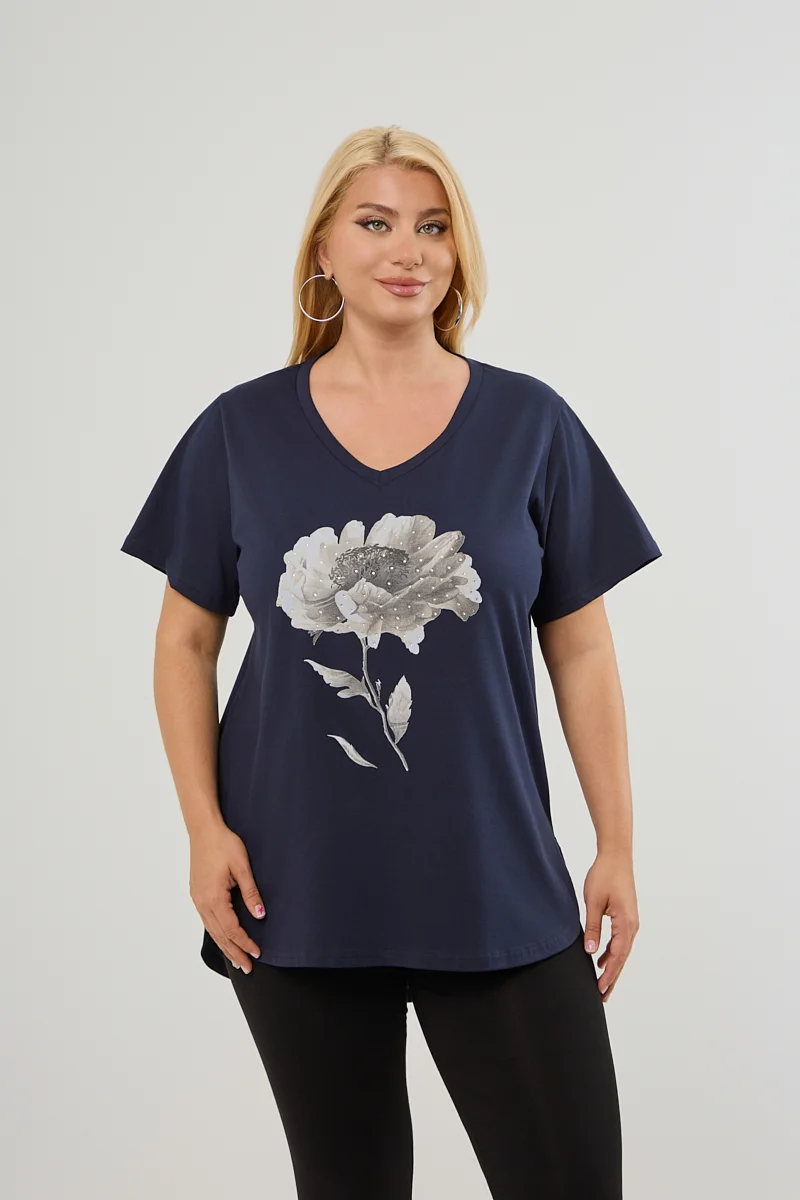 T-Shirt Με Στάμπα Και Στρας Navy