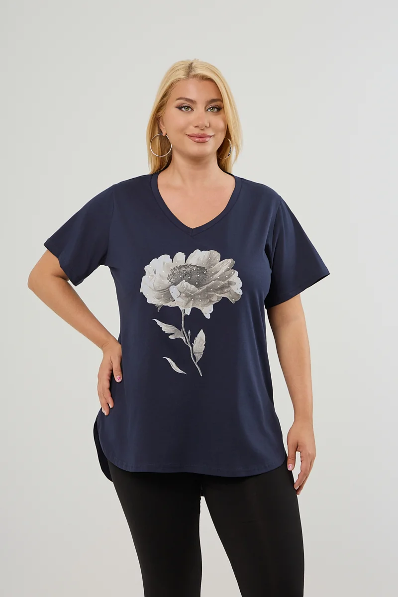 T-Shirt Με Στάμπα Και Στρας Navy