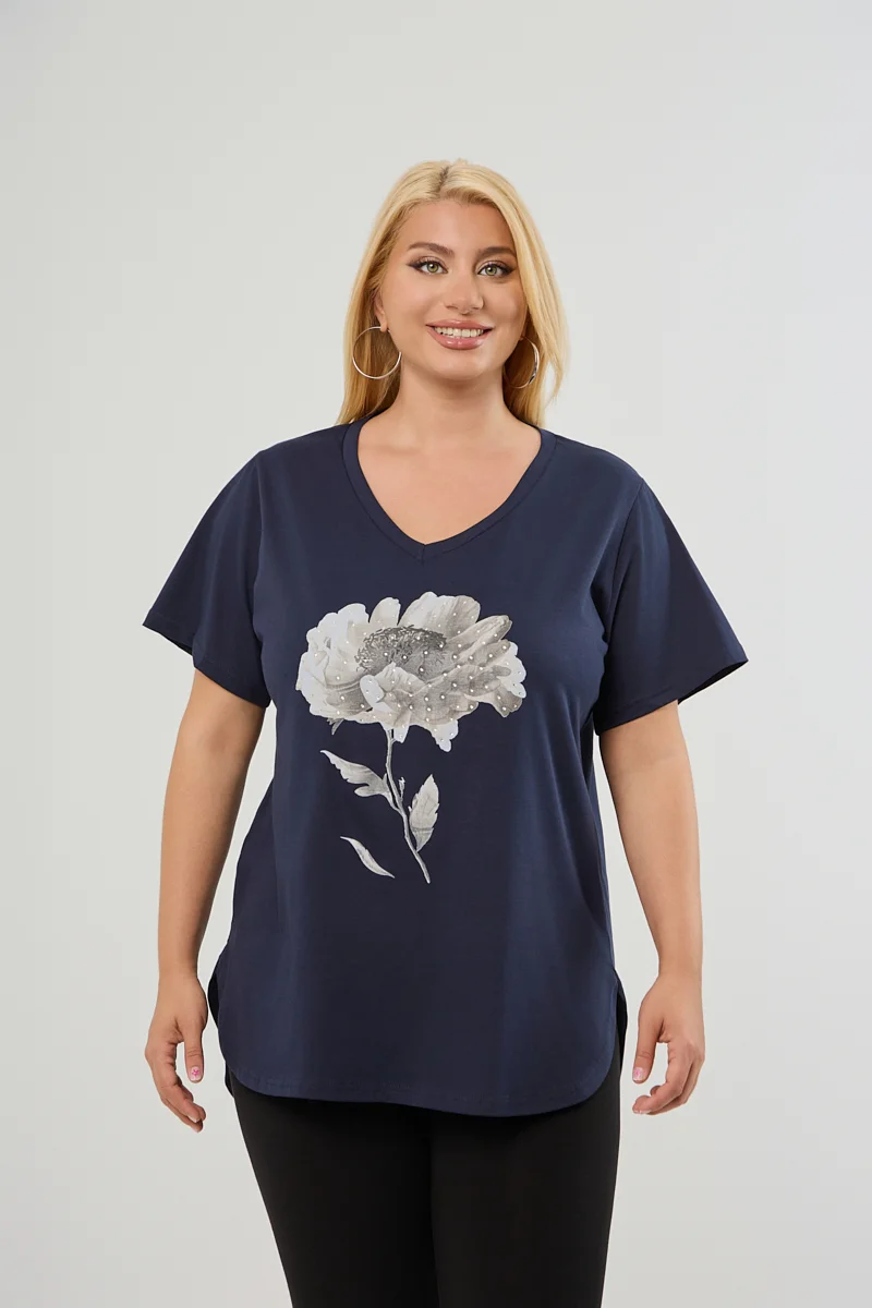 T-Shirt Με Στάμπα Και Στρας Navy