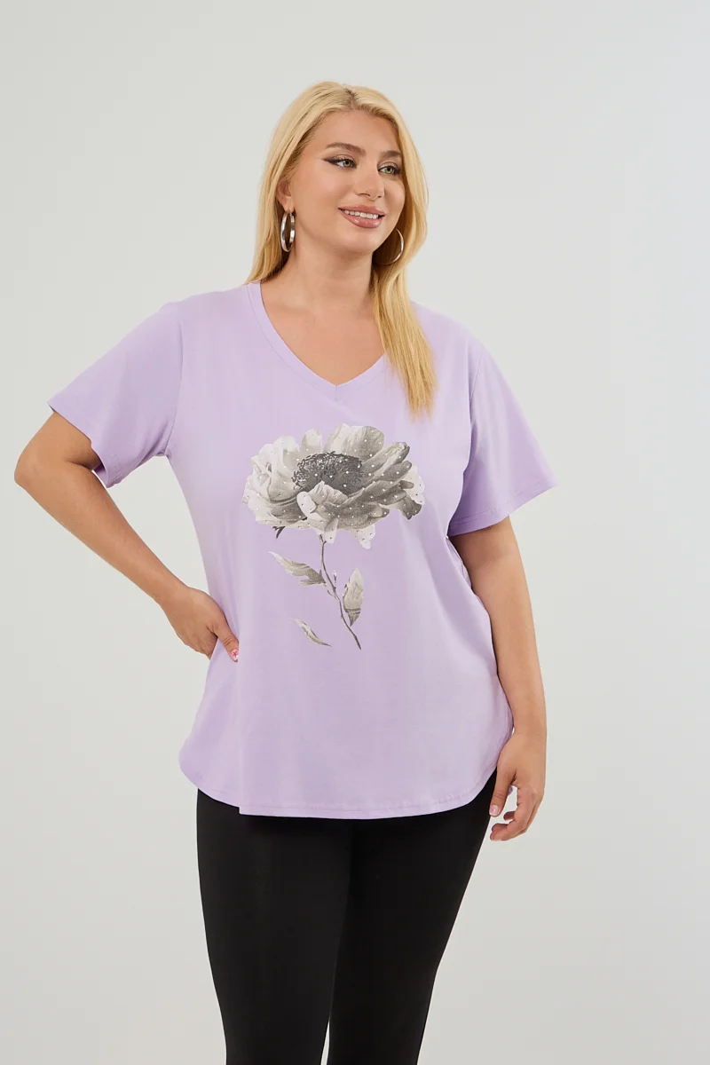 T-Shirt Με Στάμπα Και Στρας Λιλά