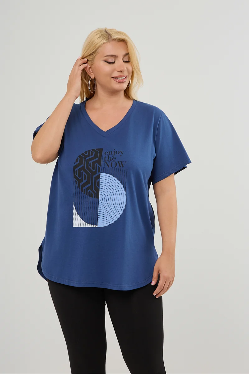Μπλε Ραφ Plus Size T-Shirt 