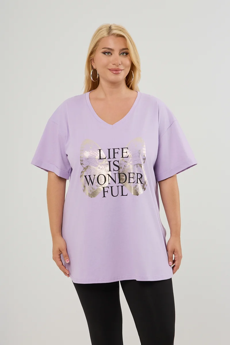 Λιλά Plus Size T-Shirt Butterfly 