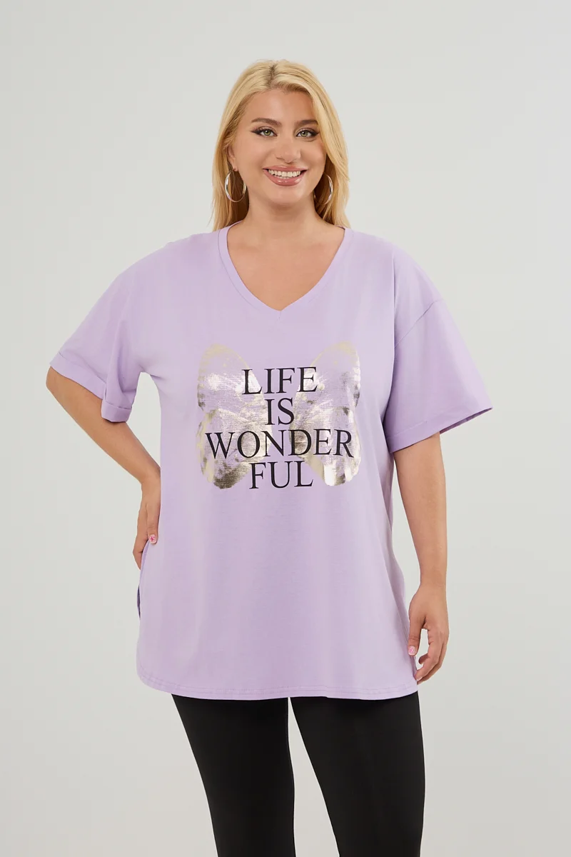 Λιλά Plus Size T-Shirt Butterfly 