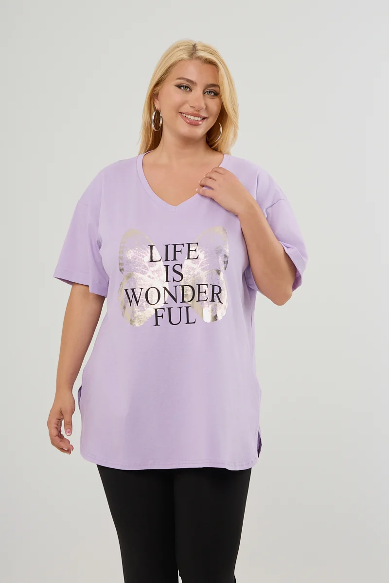 Λιλά Plus Size T-Shirt Butterfly 