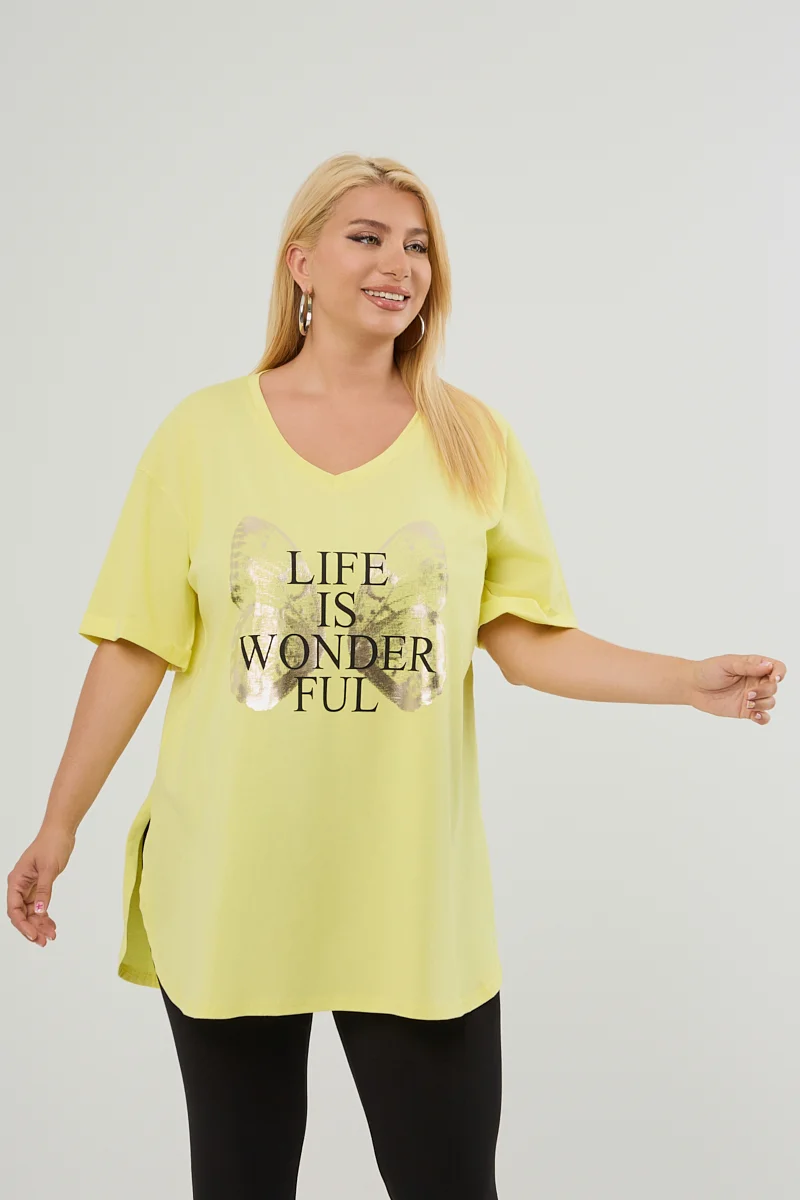 Κίτρινο Plus Size T-Shirt Butterfly 