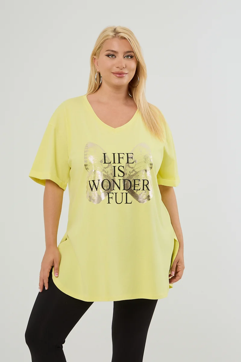 Κίτρινο Plus Size T-Shirt Butterfly 