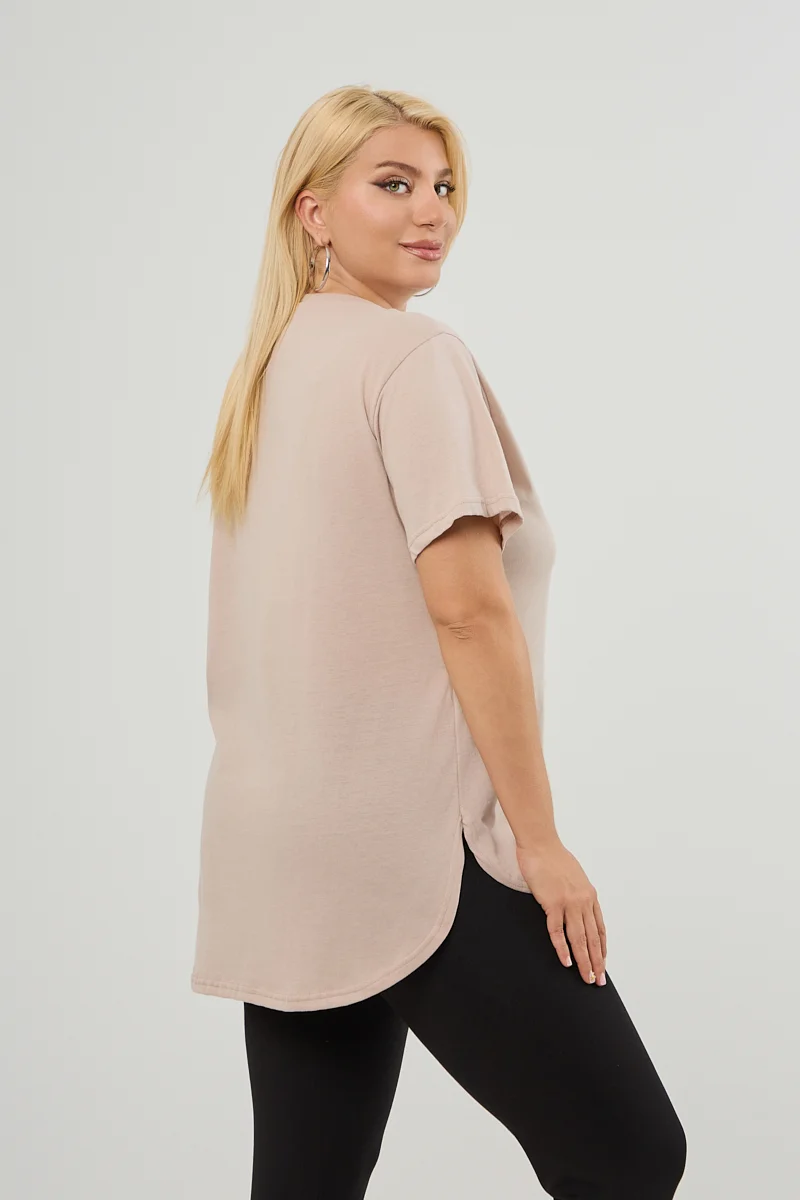T-Shirt Με Στάμπα Και Στρας Μπεζ