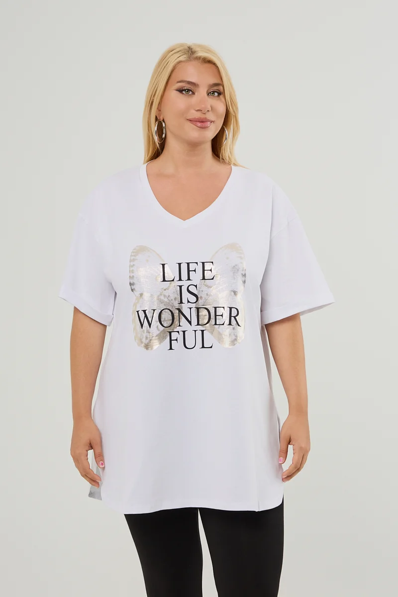 Λευκό Plus Size T-Shirt Butterfly 